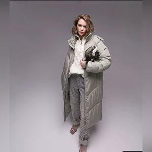 Topshop longline puffer jacket in sage